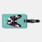 Aangepaste naam Franse Bulldog Hipster Bagagelabel (Achterkant horizontaal)