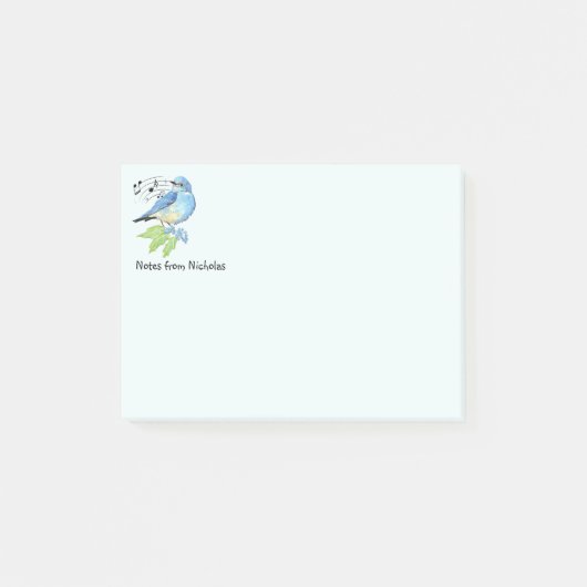 Aangepaste naam Fun Blauwborst Vogel Natuur Kunst Post-it® Notes (Voorkant)