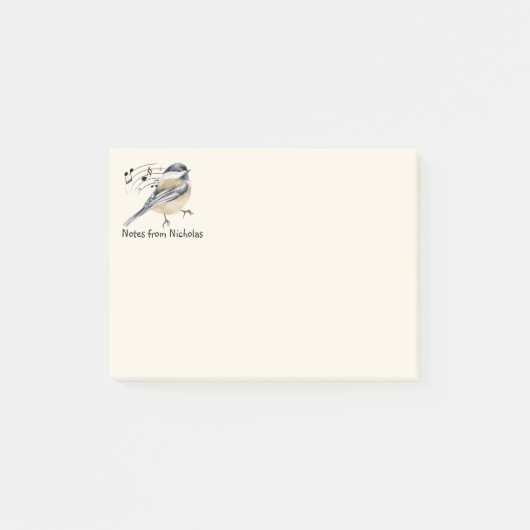 Aangepaste naam Fun Chickadee Vogel Natuur Kunst Post-it® Notes (Voorkant)