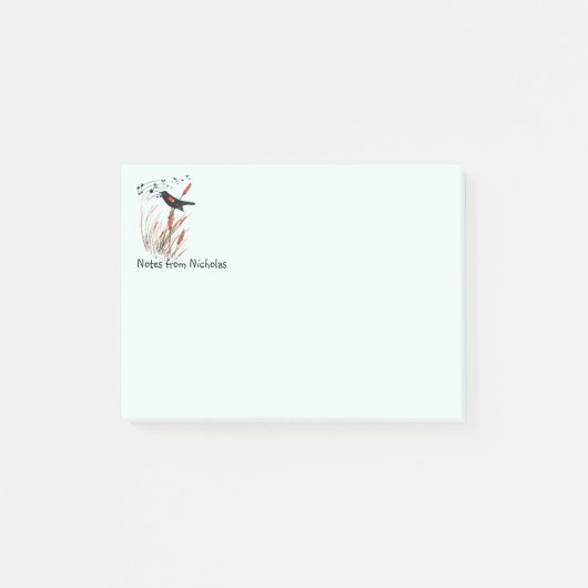 Aangepaste naam Fun Rode-Vleugelige Zwarte Vogel N Post-it® Notes (Voorkant)