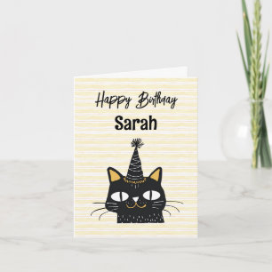 Aangepaste naam Funny Black Cat Happy Birthday Kaa