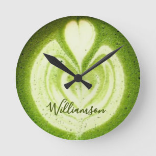 Aangepaste naam Funny Matcha Latte Liefhebber Groe Ronde Klok