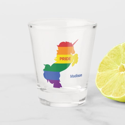 Aangepaste naam Gay Unicorn Shot Glas (Voorkant)