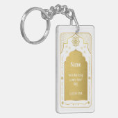 Aangepaste Naam Gebed Mat Gift, Wit Goud Islamitis Sleutelhanger (Voorkant Links)