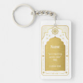 Aangepaste Naam Gebed Mat Gift, Wit Goud Islamitis Sleutelhanger (Voorkant)
