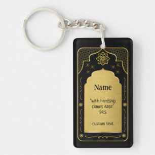 Aangepaste Naam Gebed Mat Gift, Zwart Goud Islamit Sleutelhanger