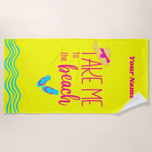 Aangepaste naam Geel Modern Summer Holiday Strandlaken (Voorkant)