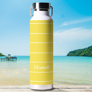 Aangepaste naam geel wit gestreept modern patroon waterfles