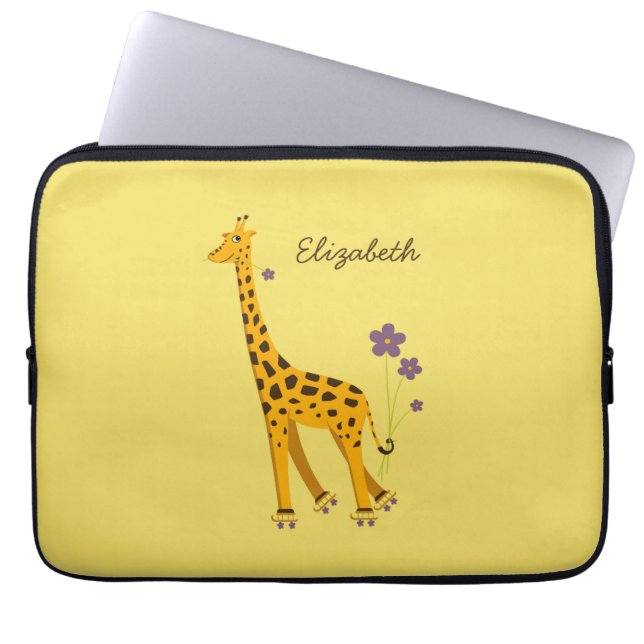 Aangepaste naam Gele Cute Cartoon Giraffe Laptop Sleeve (Voorkant)