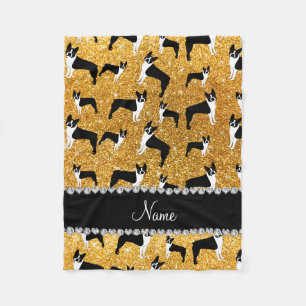 Aangepaste naam gele glitter boston shister fleece deken