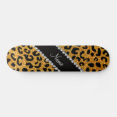 Aangepaste naam gele glitter cheetah afdruk skateboard (Horizontaal)