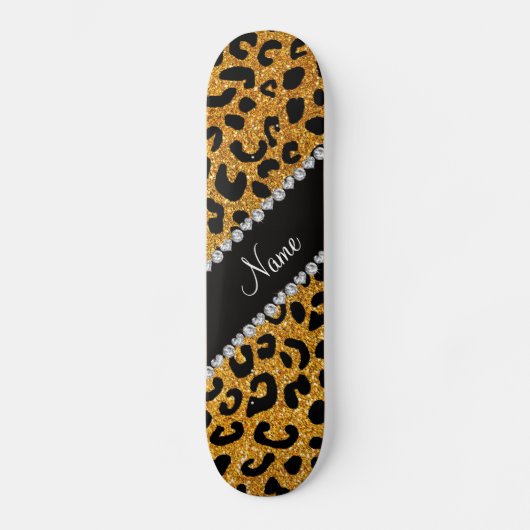 Aangepaste naam gele glitter cheetah afdruk skateboard (Voorkant)
