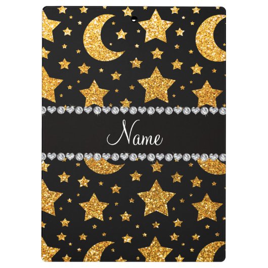 Aangepaste naam gele glitter sterren en manen klembord (Achterkant)