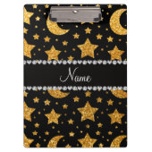 Aangepaste naam gele glitter sterren en manen klembord (Voorkant)