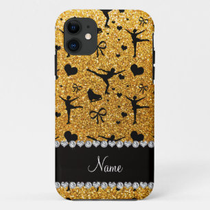 Aangepaste naam gele glitterfiguur skatting iPhone 11 hoesje