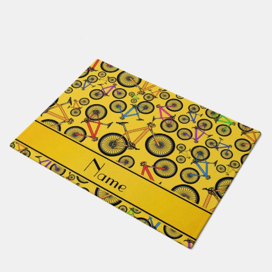 Aangepaste naam gele mountainbikes deurmat (Schuin)