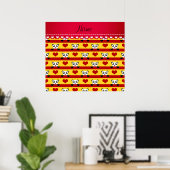 Aangepaste naam gele panda rode strepen poster (Thuiskantoor)