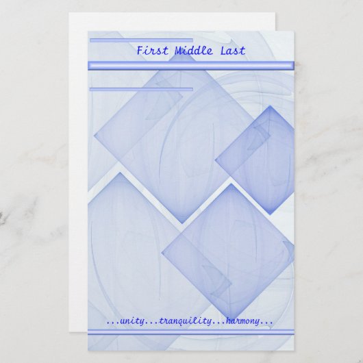 Aangepaste naam Geometric Blue Abstract Briefpapier (Voorkant / Achterkant)