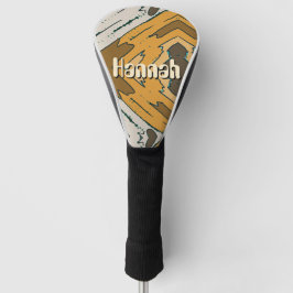 Aangepaste naam geometrisch rustiek bruin goud golfheadcover