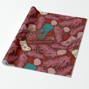 Aangepaste Naam Gezellig Bloempatroon Kerst Cadeaupapier