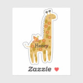 Aangepaste naam Giraffe Bird & Flowers Oranje lapt Sticker (Vel)