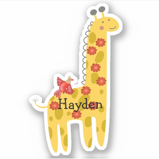Aangepaste naam Giraffe en vogelgele rode laptop Sticker (Voorkant)
