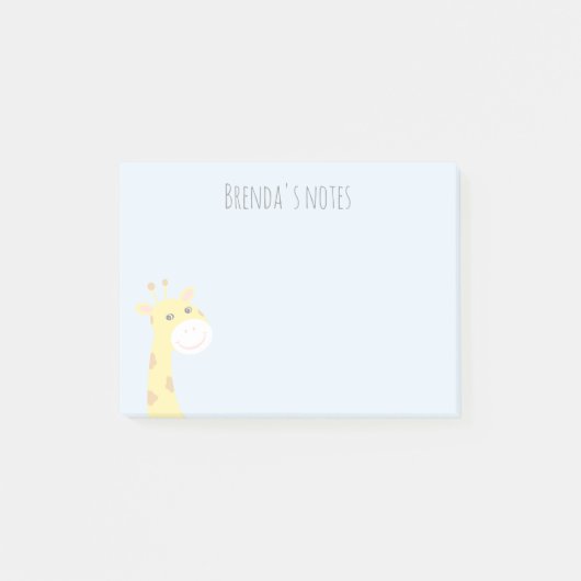 Aangepaste naam Giraffe glimlachen Licht Blauw 4x3 Post-it® Notes (Voorkant)