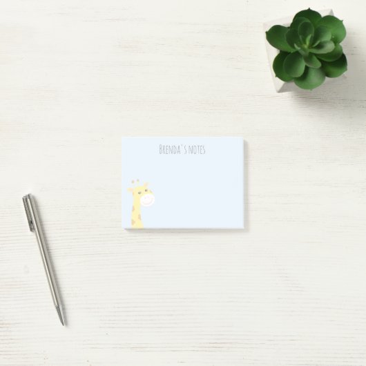 Aangepaste naam Giraffe glimlachen Licht Blauw 4x3 Post-it® Notes (Kantoor)