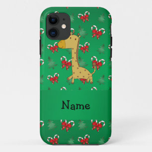 Aangepaste naam giraffe green candy bows iPhone 11 hoesje