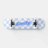 Aangepaste naam Girly Blue White Checker Patroon Skateboard (Horizontaal)