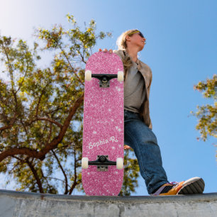 Aangepaste naam Girly Faux Pink Glitter Skateboard