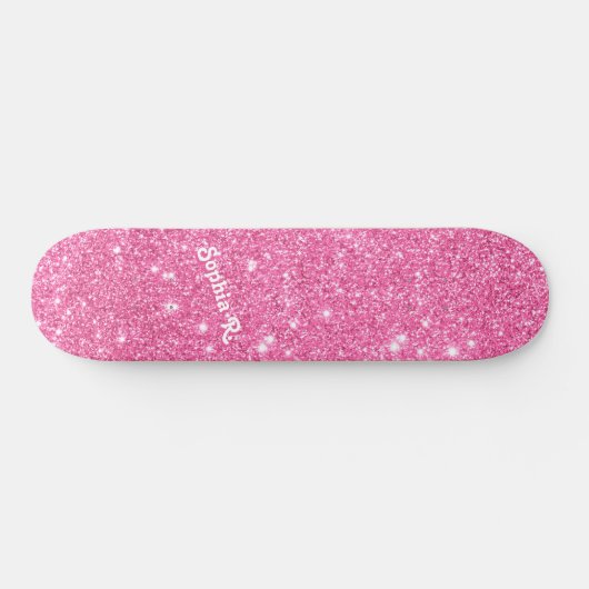 Aangepaste naam Girly Faux Pink Glitter Skateboard (Horizontaal)