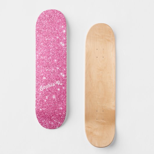 Aangepaste naam Girly Faux Pink Glitter Skateboard (Voorkant)