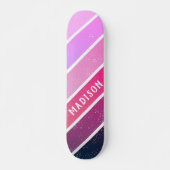 Aangepaste naam Girly Pink Paarse Stripes Skateboard (Voorkant)