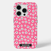 Aangepaste naam Girly Pink White Flower Pattern Case-Mate iPhone Case (Achterkant)