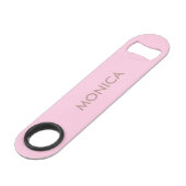 Aangepaste naam girly roze speed flessenopener (Voorkant Gekanteld)