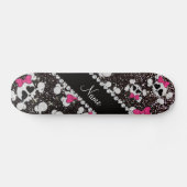 Aangepaste naam glitter black skulls roze bogen skateboard (Horizontaal)