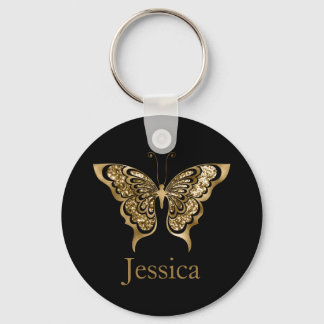 Aangepaste naam Glitter Golden Butterfly Sleutelhanger