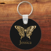 Aangepaste naam Glitter Golden Butterfly Sleutelhanger (Voorkant)
