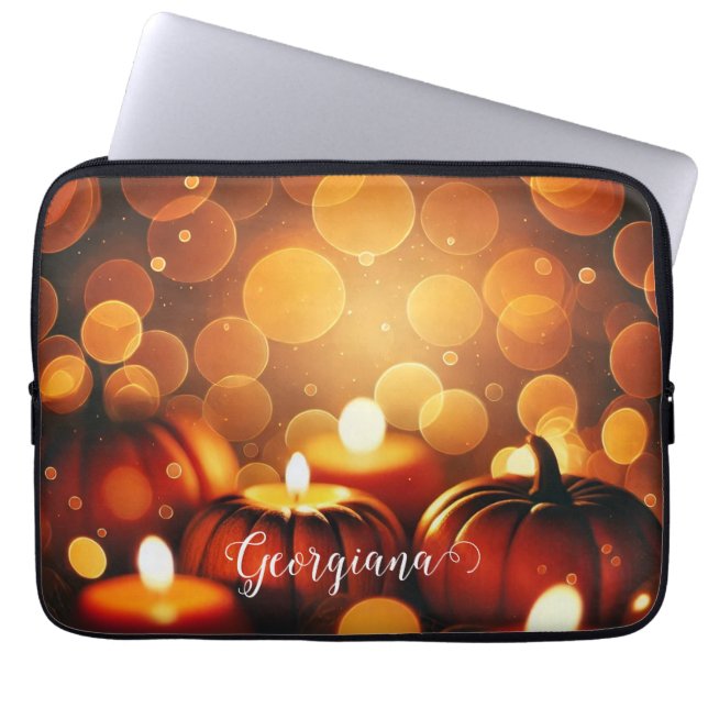 Aangepaste naam Glowing Pumpkins Autumnal Bokeh Ef Laptop Sleeve (Voorkant)