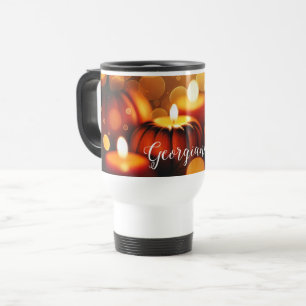 Aangepaste naam Glowing Pumpkins Autumnal Bokeh Ef Reisbeker