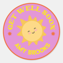 Aangepaste naam goed snel tekst zon op paarse ronde sticker