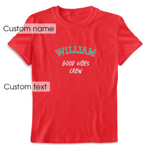 Aangepaste Naam Goede Vibes Crew Rood Groen Graphi T-shirt