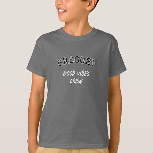 Aangepaste Naam Goede Vibes Crew Zwart Grijs Graph T-shirt (Voorkant)