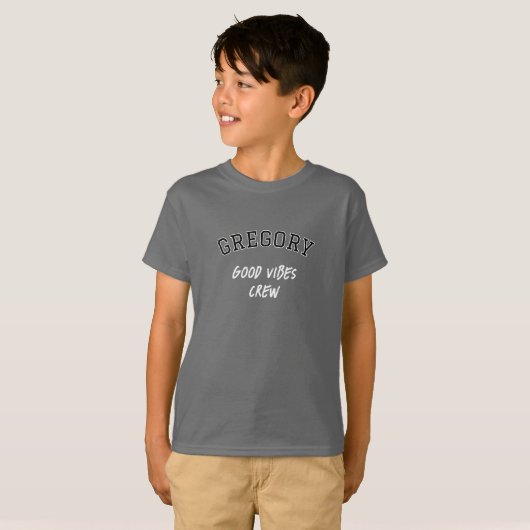 Aangepaste Naam Goede Vibes Crew Zwart Grijs Graph T-shirt (Voorkant volledig)