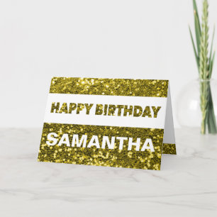 Aangepaste naam Gold Faux Glitter Happy Birthday Kaart