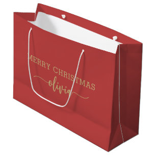 Aangepaste naam Gold Red Large Gift Bag Groot Cadeauzakje