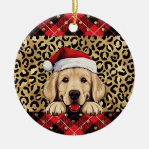 Aangepaste naam Golden Retriever hond Santa hoed B Keramisch Ornament