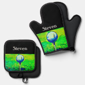 Aangepaste naam Golf Marker Golf Ball Ovenwant & Pannenlap Set (Voorkant / Achterkant)