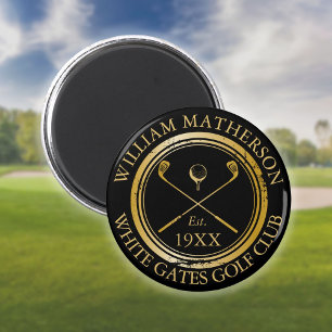 Aangepaste naam golfclub retro stempel zwart en go magneet